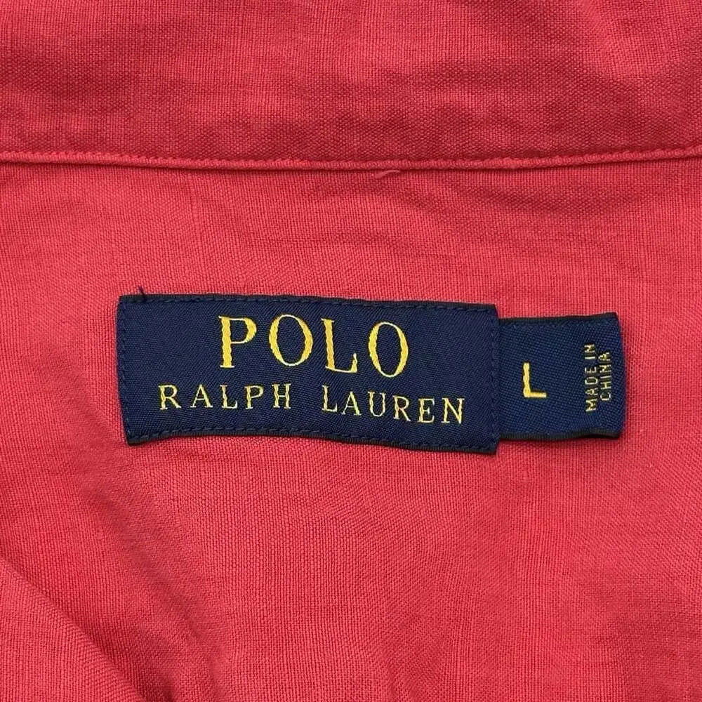 Polo Ralph Lauren Size Large Red Linen Silk Blend Short Sleeve Button Up Shirt